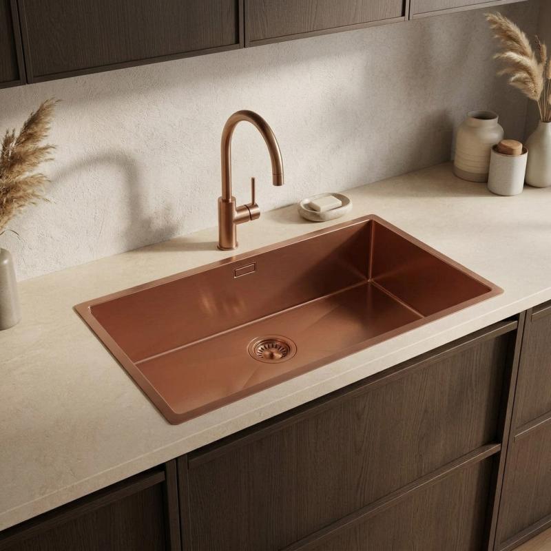 Pure.Sink Luxion Grote Koperen spoelbak 74x40 cm onderbouw, vlakinbouw en opbouw PLX7440-62